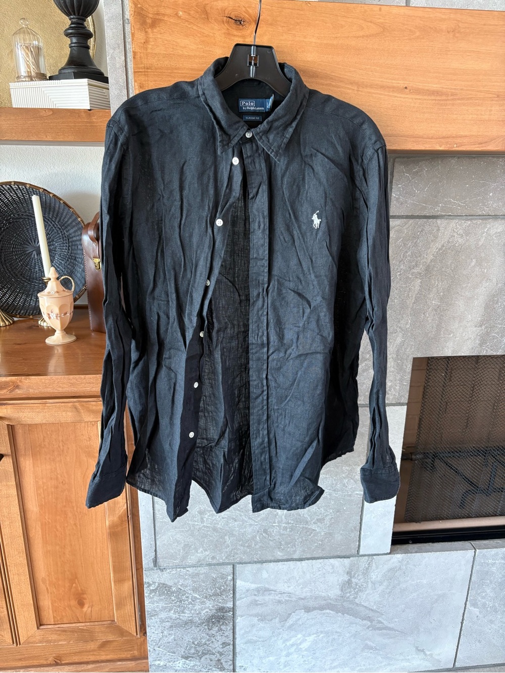 Polo by Ralph Lauren Black linen Shirt with Embroidered Pony
